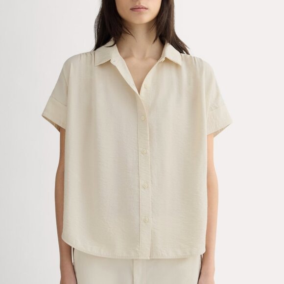 EVERLANE The Short-Sleeve Square Front Drapey Button Shirt Blouse | Ivory Size 6 - Picture 1 of 4
